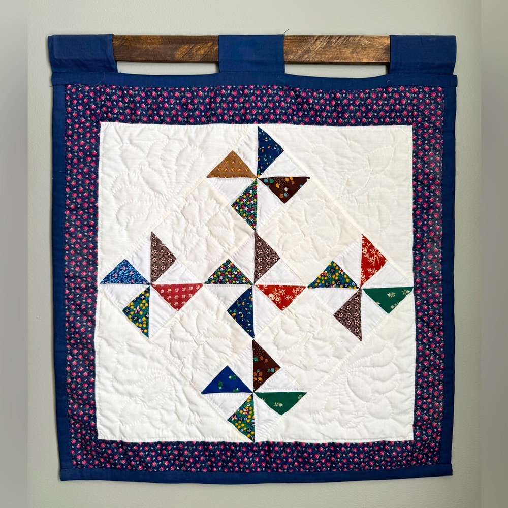 Handmade Quilted Wall Hanging Pinwheel Design & Floral Prints